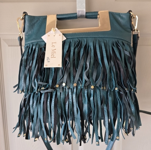 Le Miel Fringe Crossbody Bag Blue Women Cluch Detachable Strap Western Y2k New - Picture 5 of 16